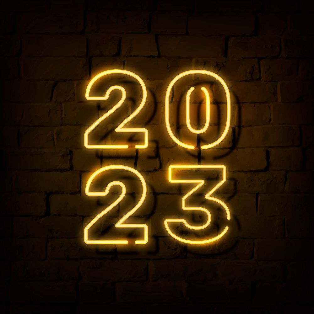 2023 gold neon happy new year aesthetic season's greetings text on dark background