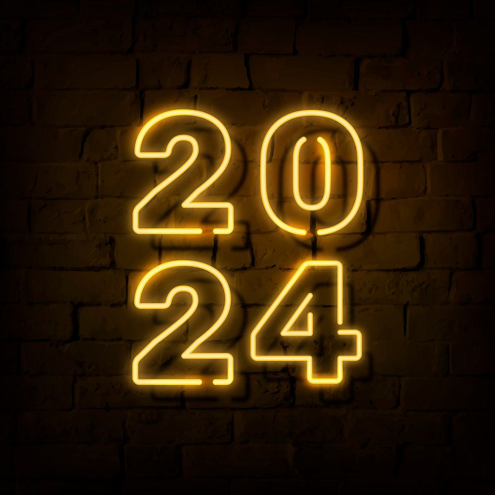 2024 gold neon happy new year aesthetic season's greetings text on beige vector