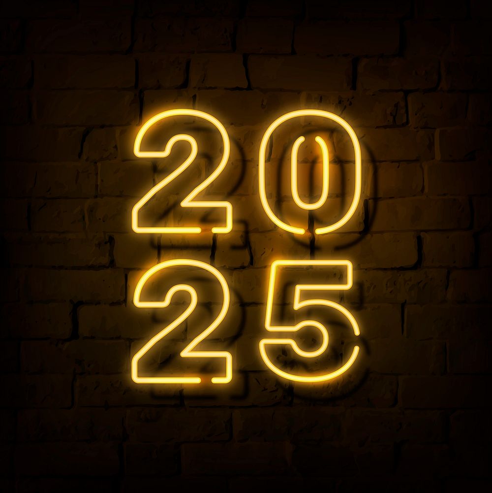 2025 gold neon happy new year aesthetic season's greetings text on dark background