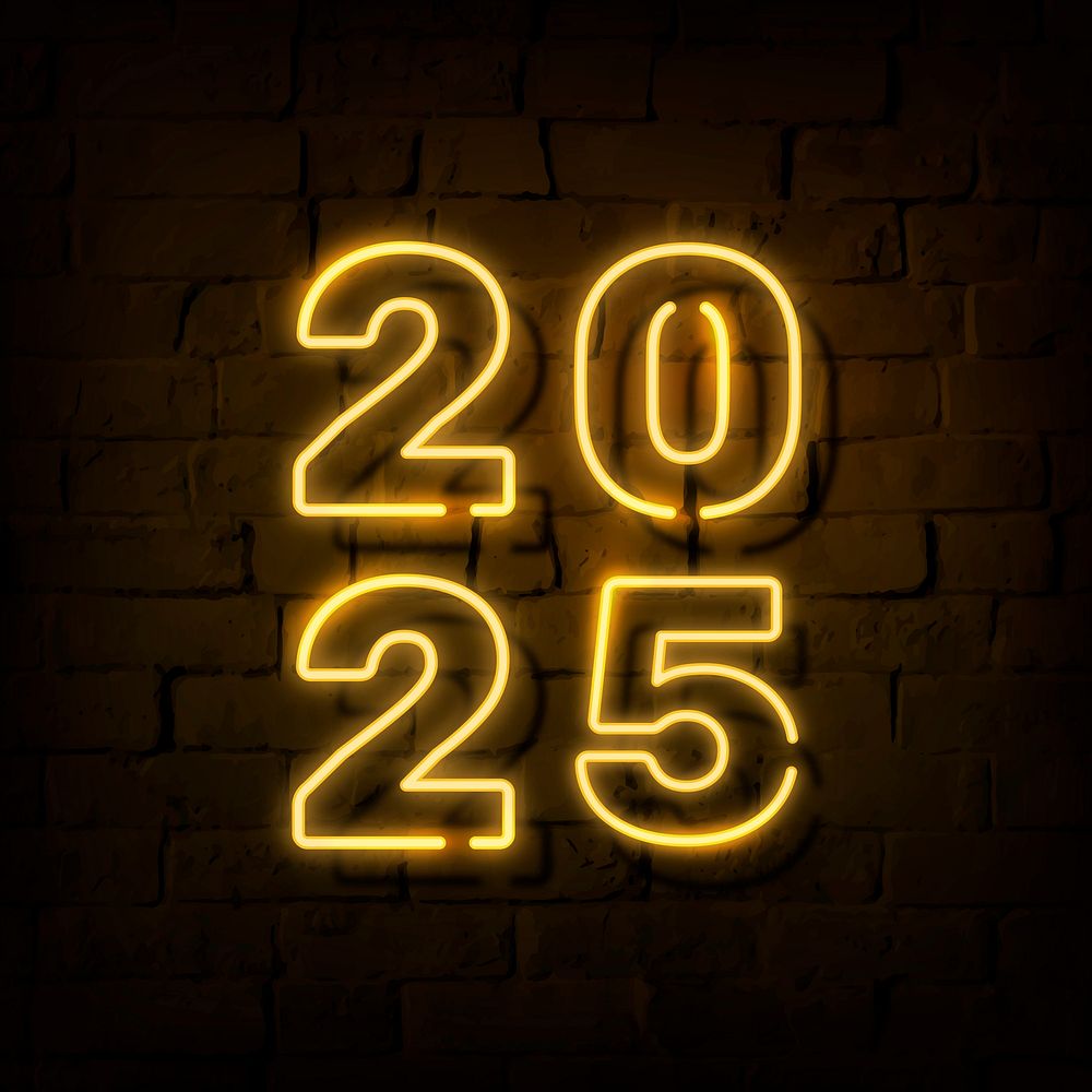 2025 gold neon happy new year aesthetic season's greetings text on beige vector