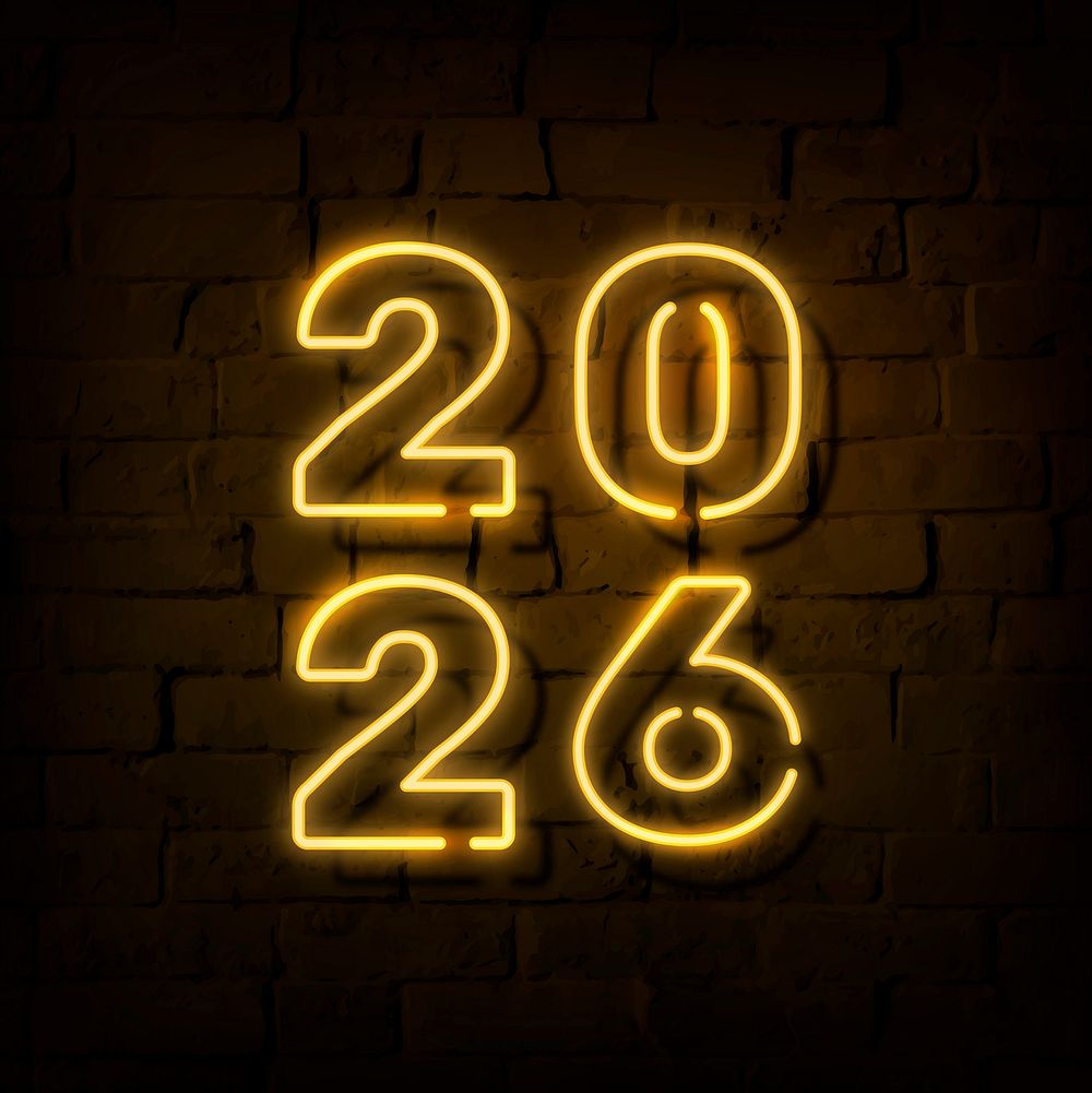 2026 gold neon happy new year aesthetic season's greetings text on dark background