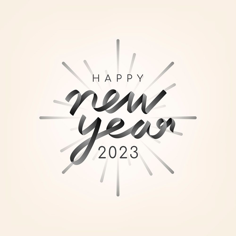 2023 black happy new year text aesthetic season's greetings text on beige background