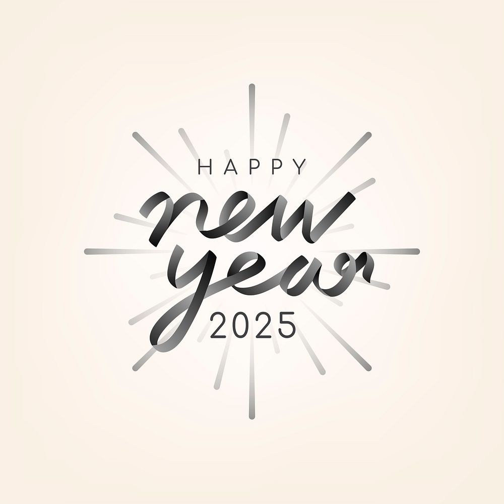2025 black happy new year text aesthetic season's greetings text on beige background