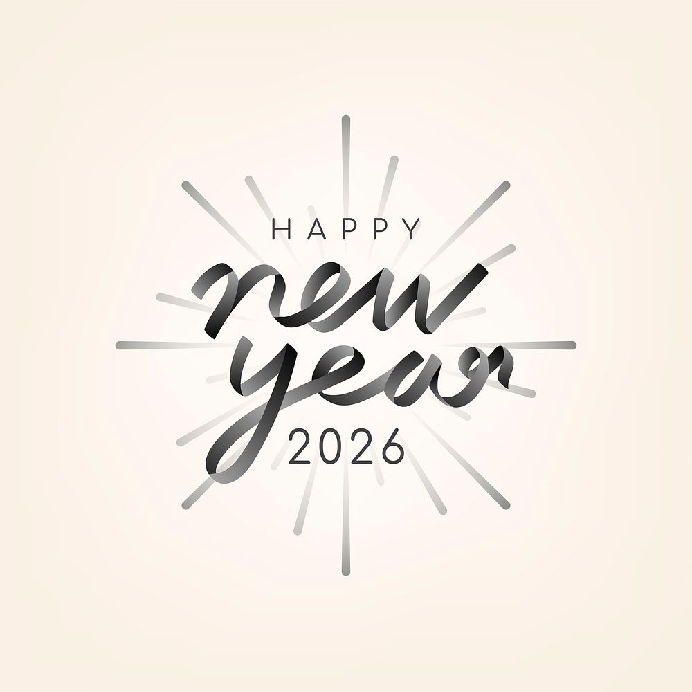 2026 black happy new year text aesthetic season's greetings text on beige background