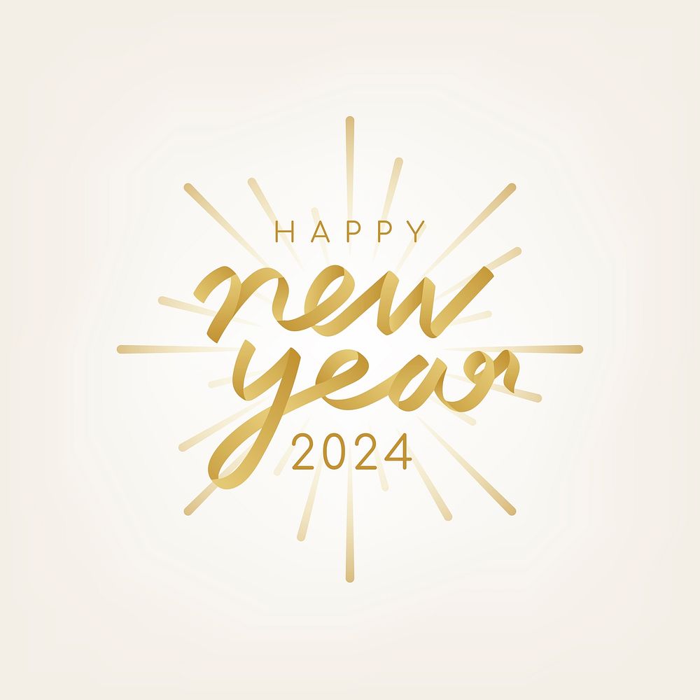 2024 gold happy new year text aesthetic season's greetings text on pastel yellow background vector