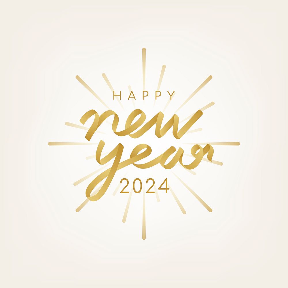2024 gold happy new year text aesthetic season's greetings text on pastel yellow background