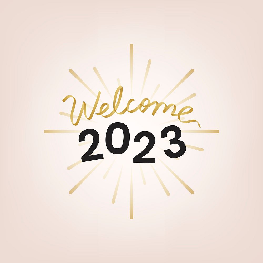 2023 welcome new year text, aesthetic typography on pink background