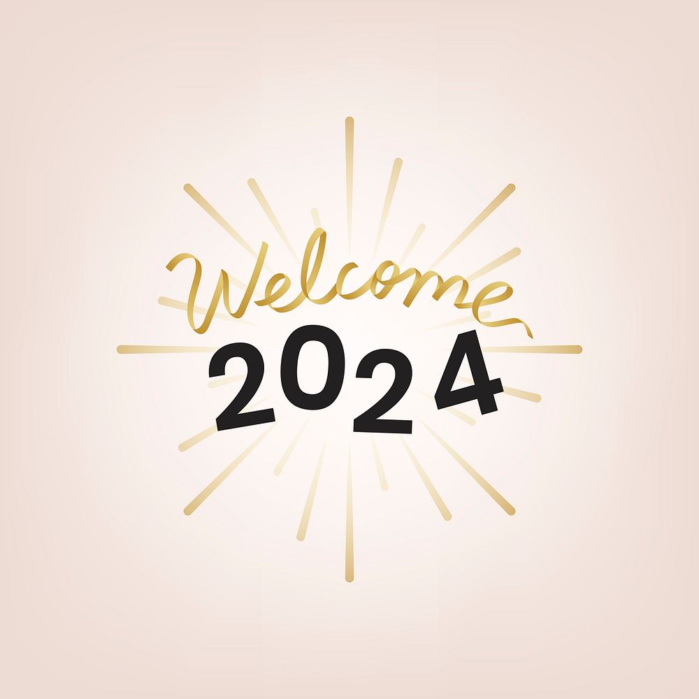 2024 welcome new year text, aesthetic typography on pink background