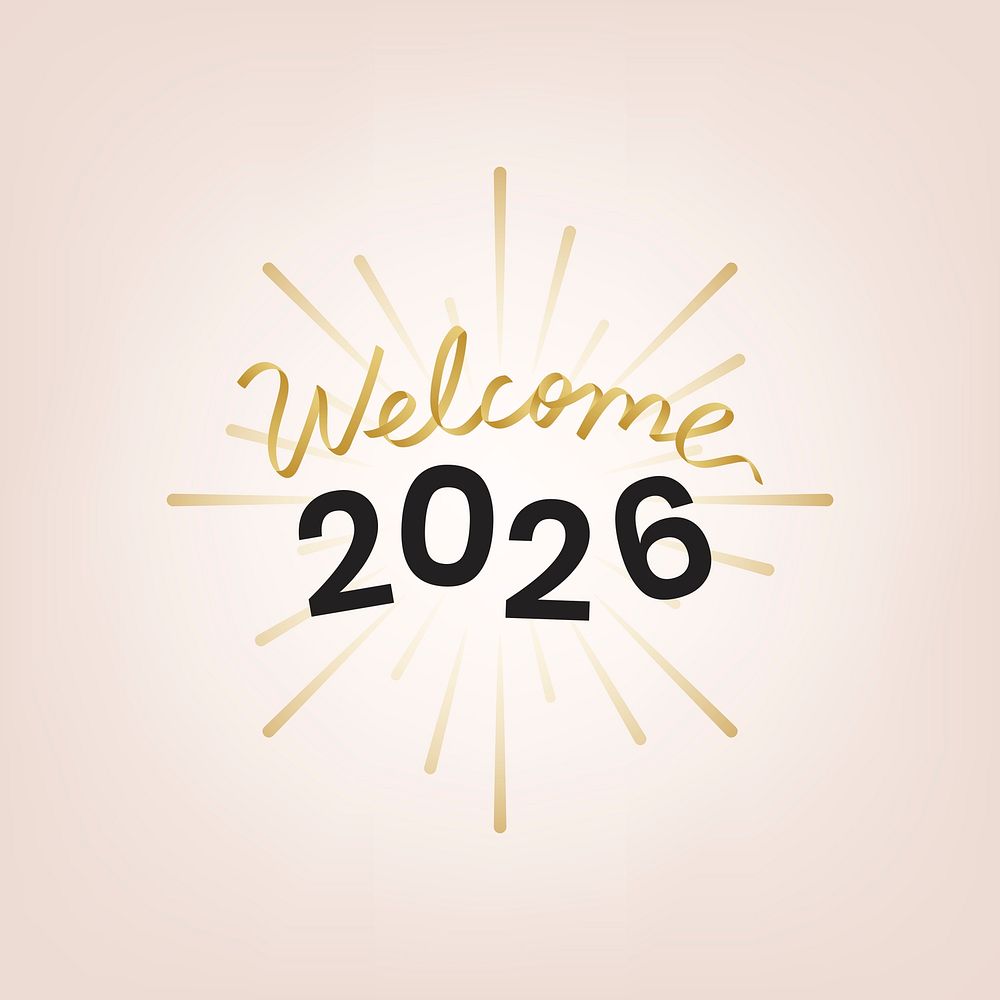 2026 welcome new year text, aesthetic typography on pink background