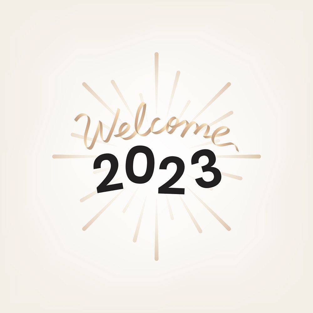 2023 gold welcome new year text, aesthetic typography on beige background