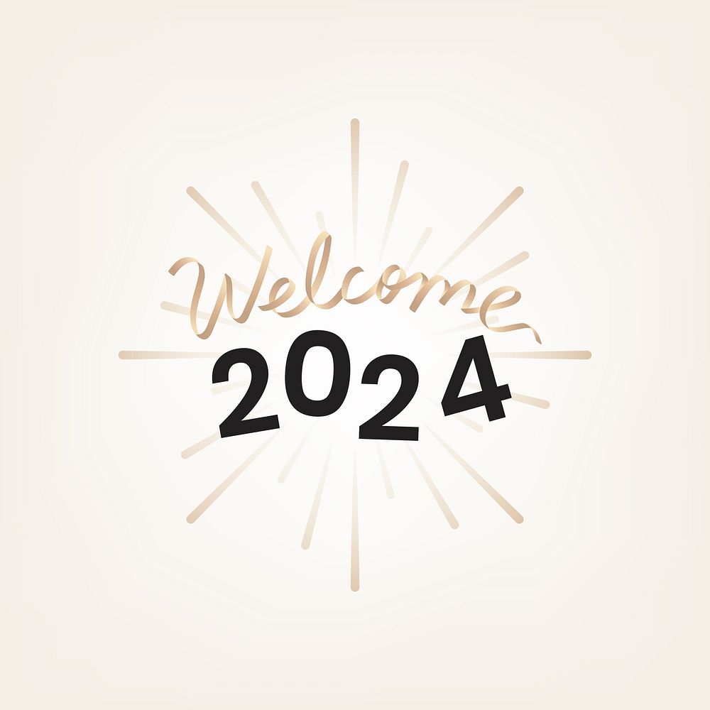 2024 gold welcome new year text, aesthetic typography on beige background