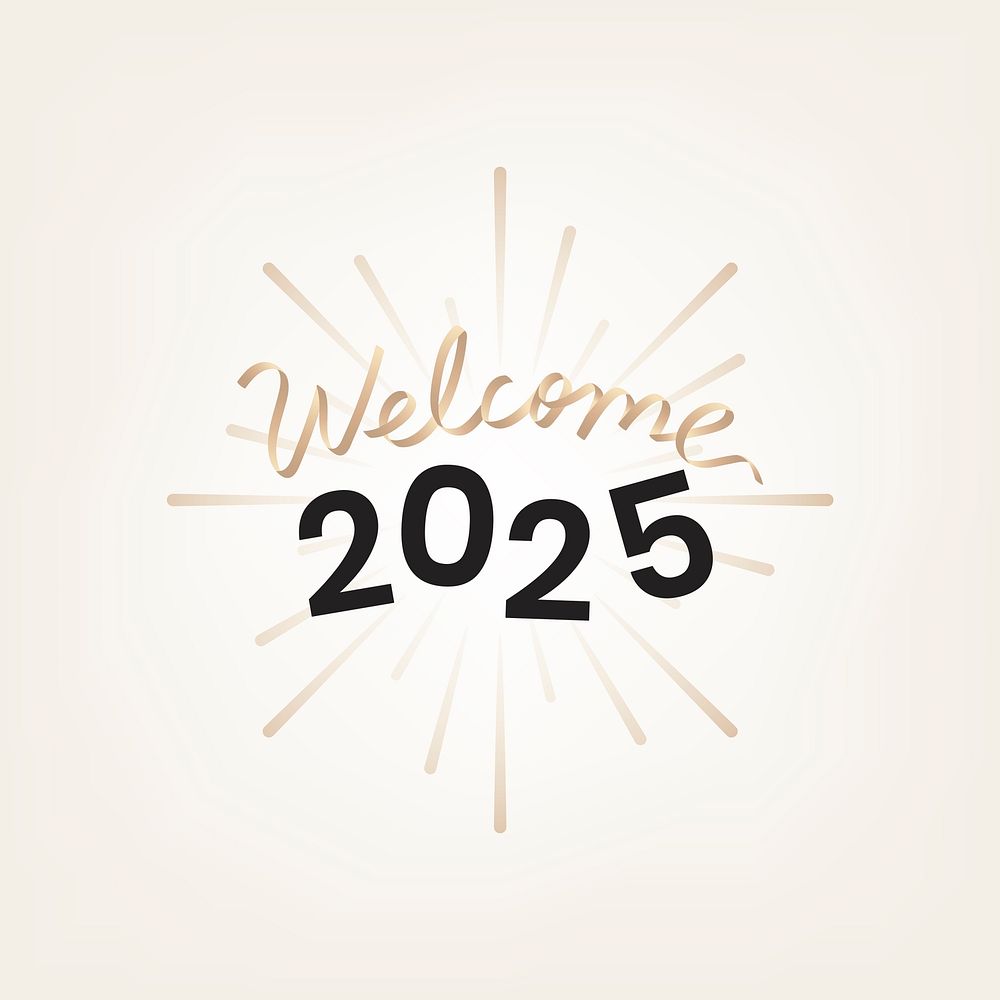 2025 gold welcome new year text, aesthetic typography on beige background