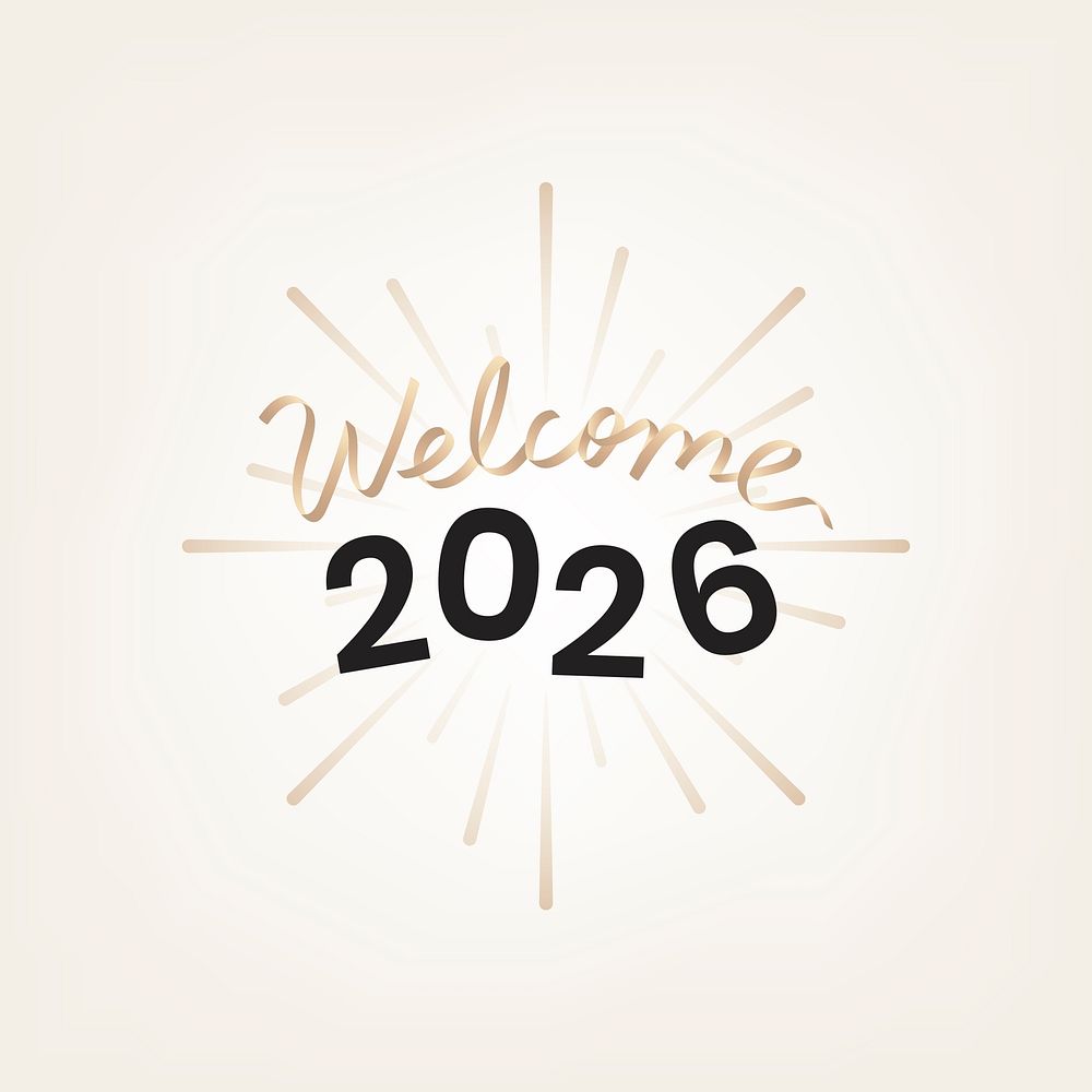 2026 gold welcome new year text, aesthetic typography on beige background