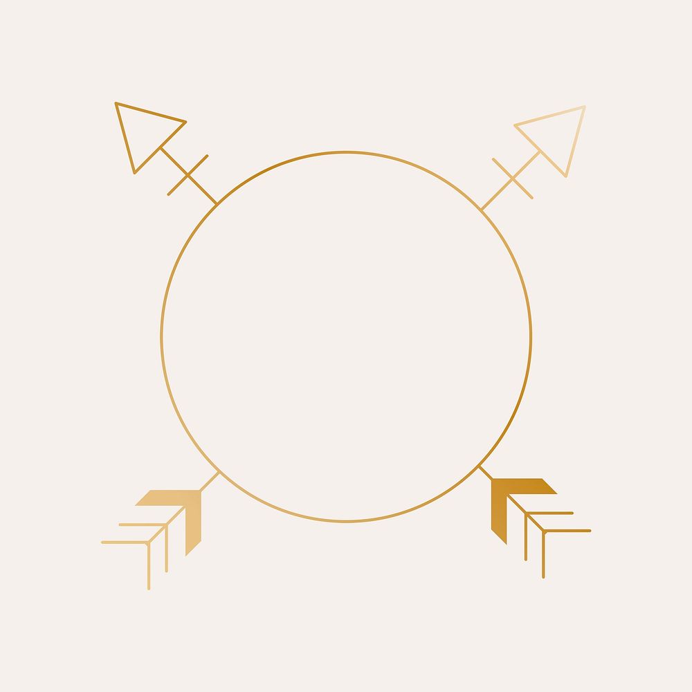Cross arrow frame logo element, aesthetic gold vector design