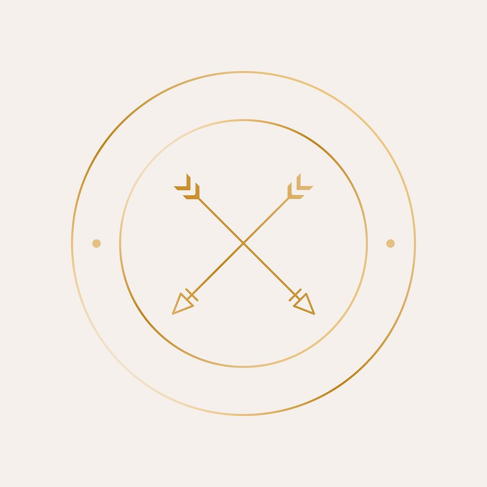 Aesthetic cross arrow gold logo element psd, simple tribal design