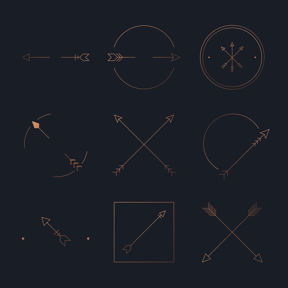 Arrow logo element, aesthetic copper vector design set