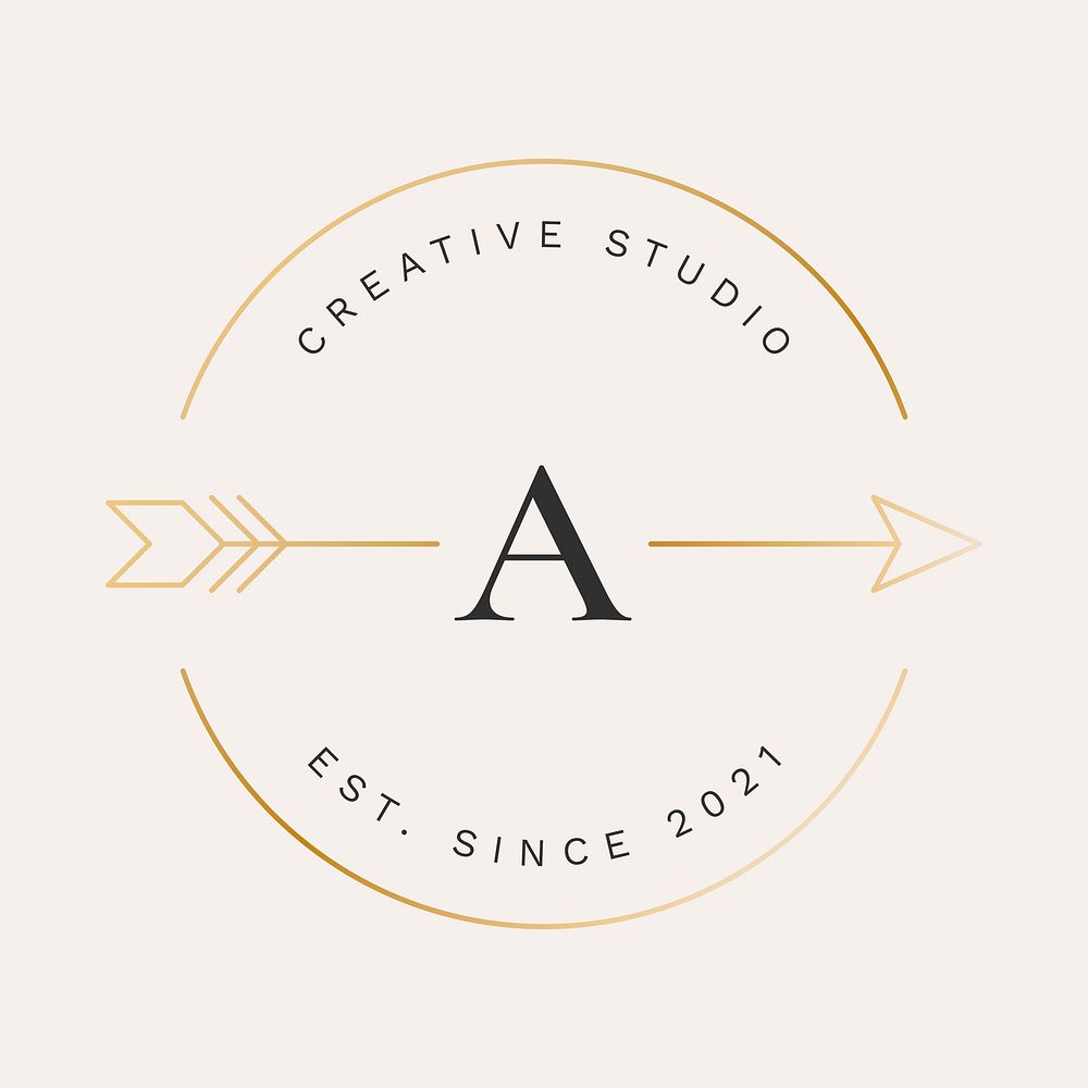 Creative studio branding logo template, simple tribal gold arrow vector illustration