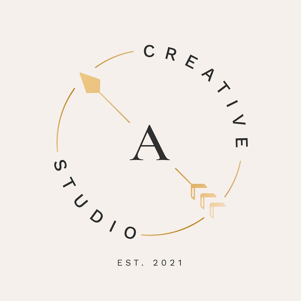 Gold business logo template, minimal arrow vector design for professional branding