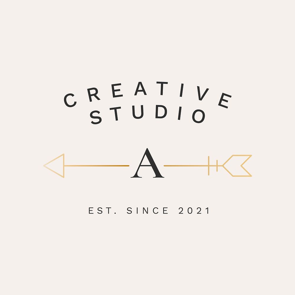 Minimal creative logo template, gold arrow, professional business branding vector graphic