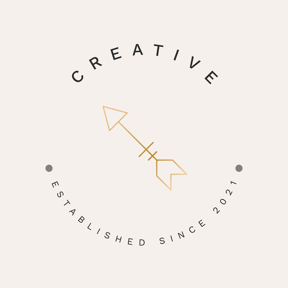 Minimal creative logo template, gold arrow, professional business branding vector graphic