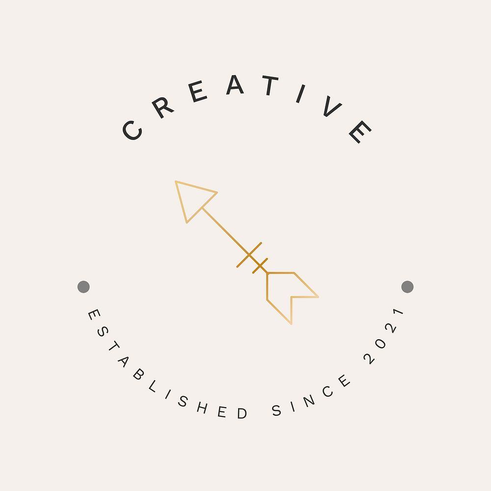 Minimal creative logo template, gold arrow, professional business branding psd graphic