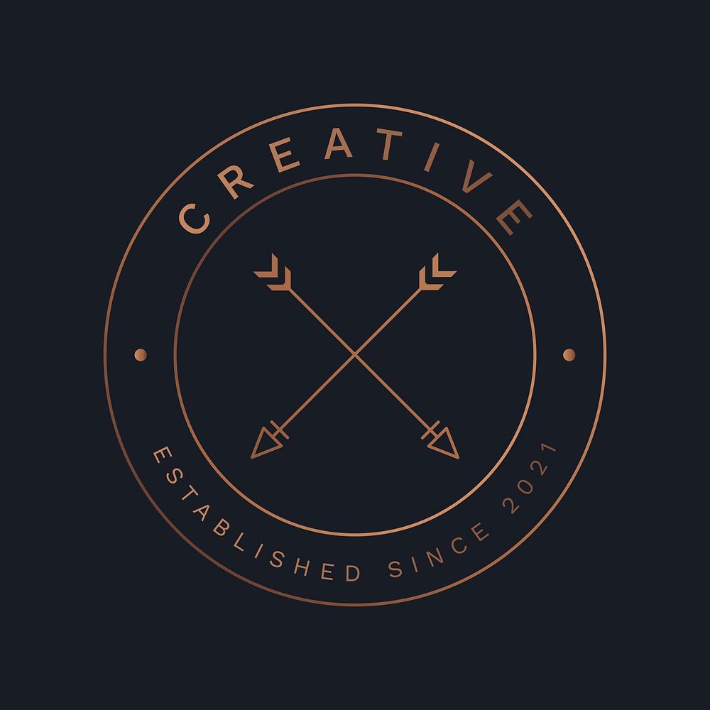 Copper cross arrow logo template, business branding, simple Boho psd design