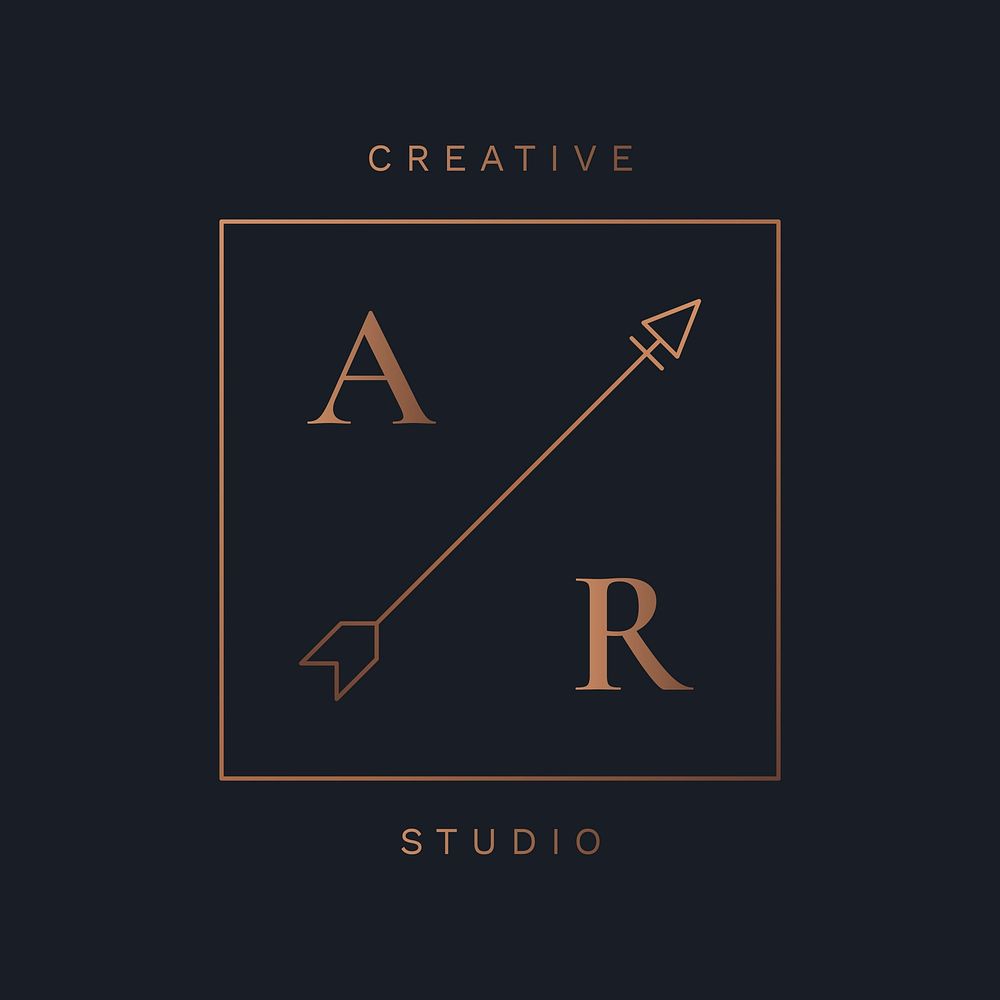 Creative studio branding logo template, simple tribal copper arrow vector illustration