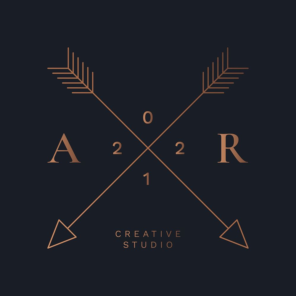 Minimal creative logo template, copper cross arrow, professional business branding vector graphic