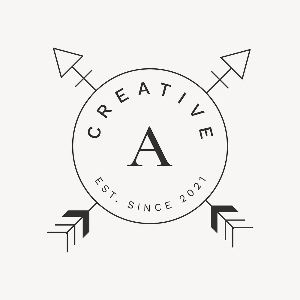 Minimal creative logo template, black cross arrow, professional business branding vector graphic