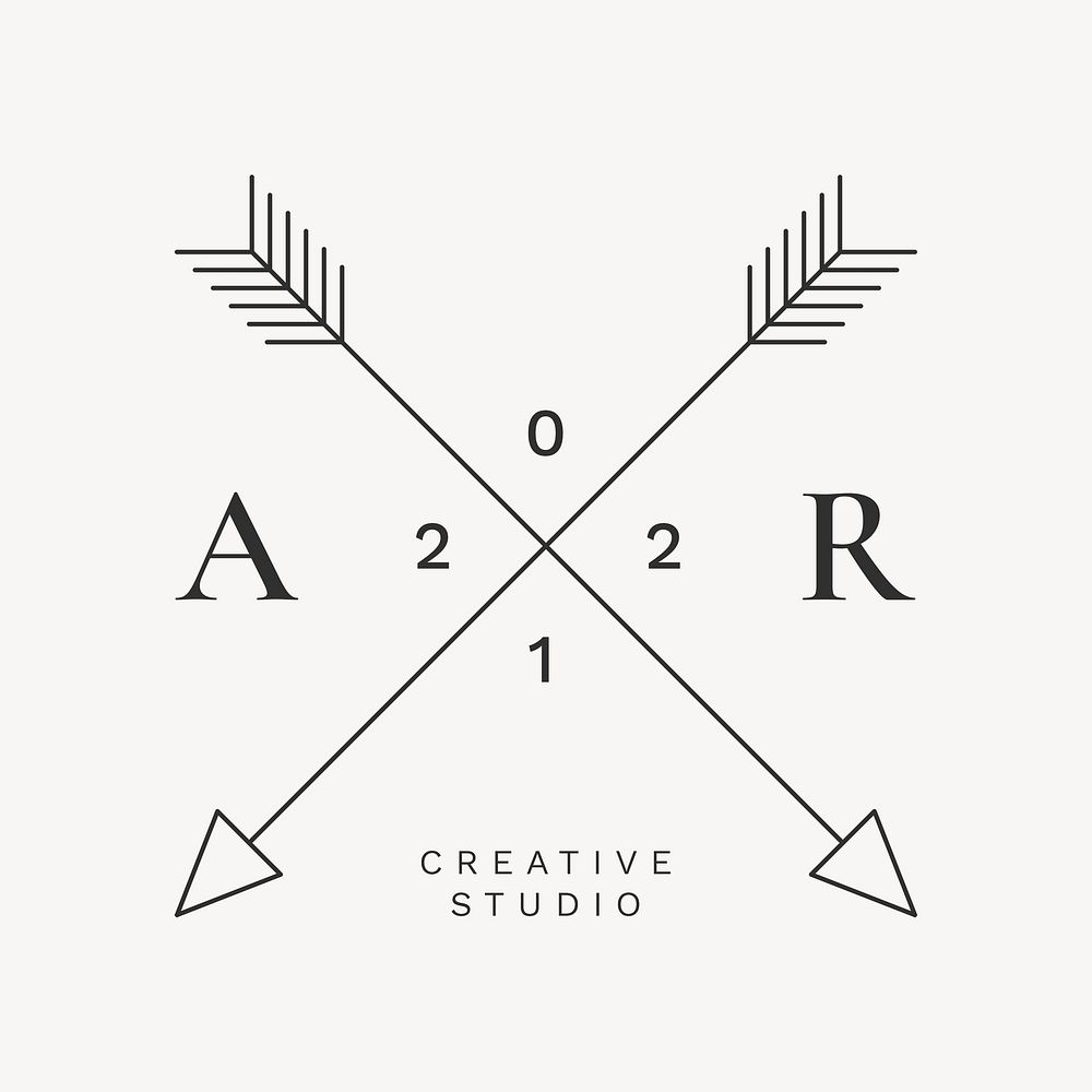 Minimal creative logo template, black cross arrow, professional business branding vector graphic
