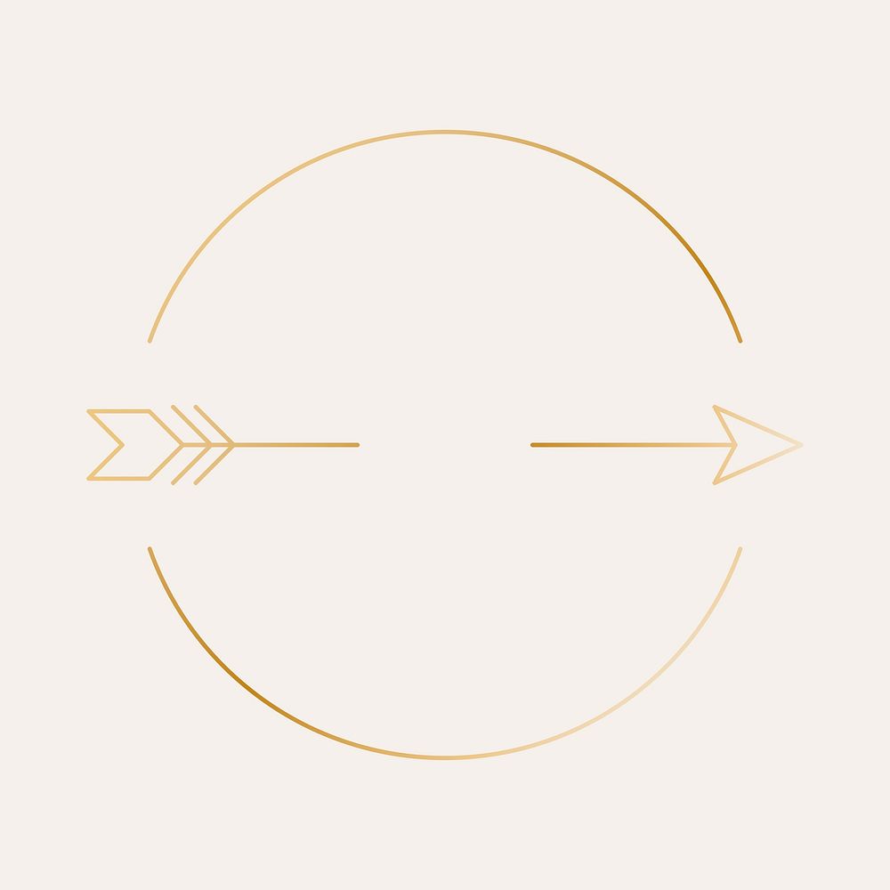 Arrow gold logo element, simple tribal graphic psd design