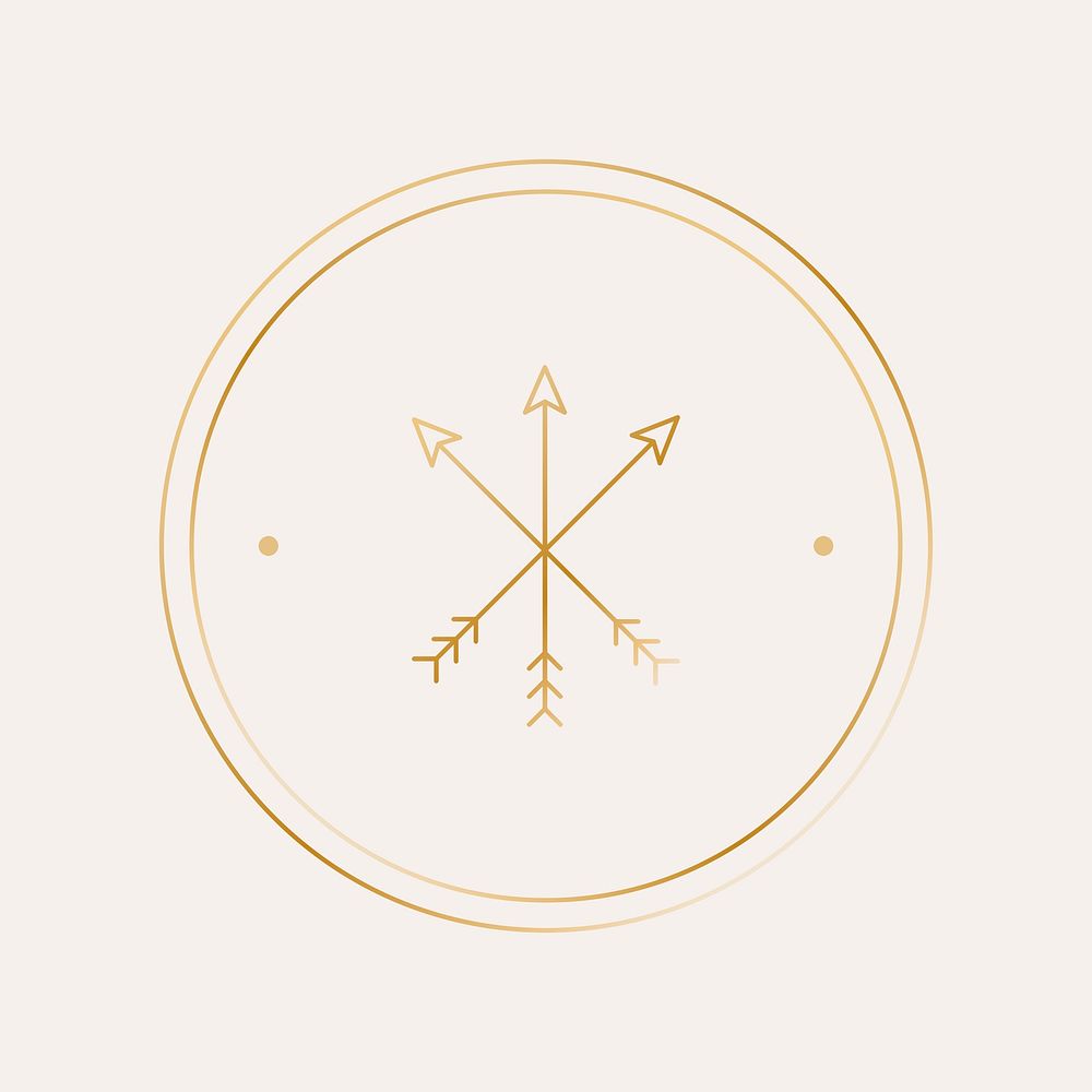 Gold cross arrow frame, aesthetic graphic vector