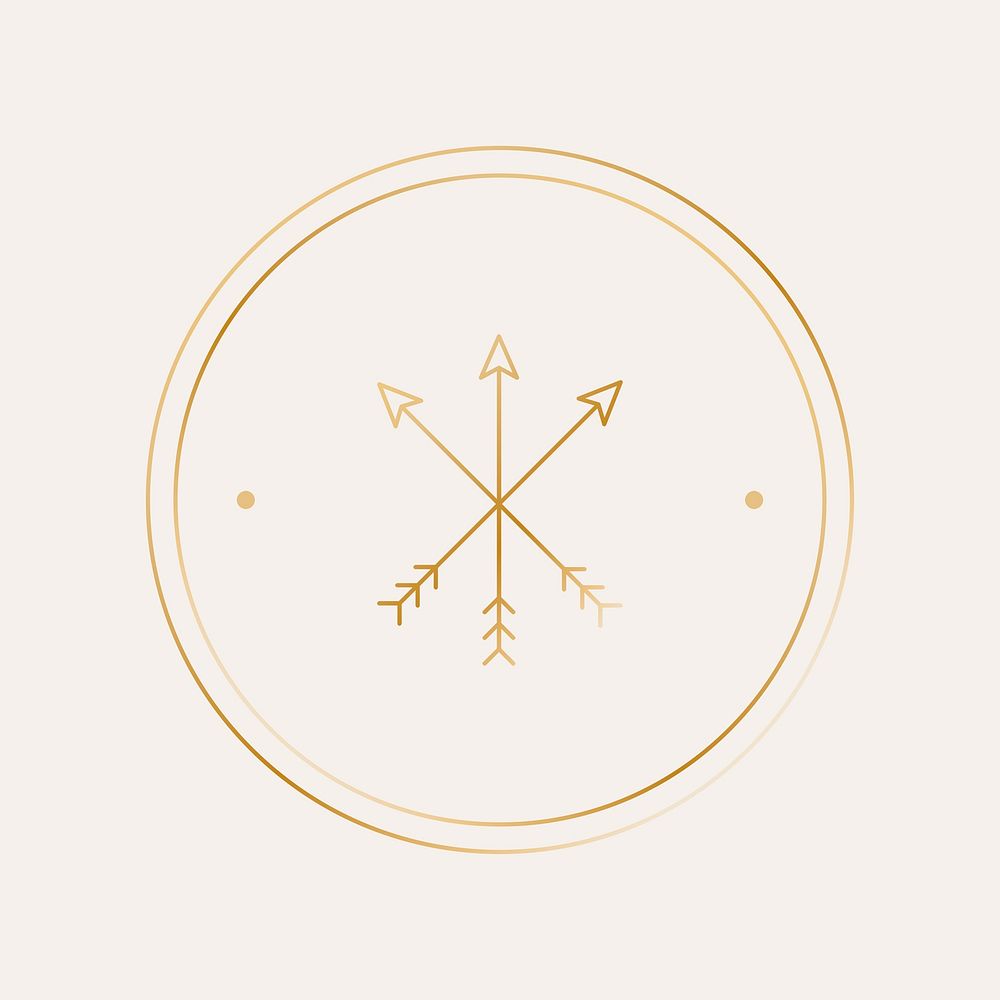 Gold cross arrow frame, aesthetic graphic psd