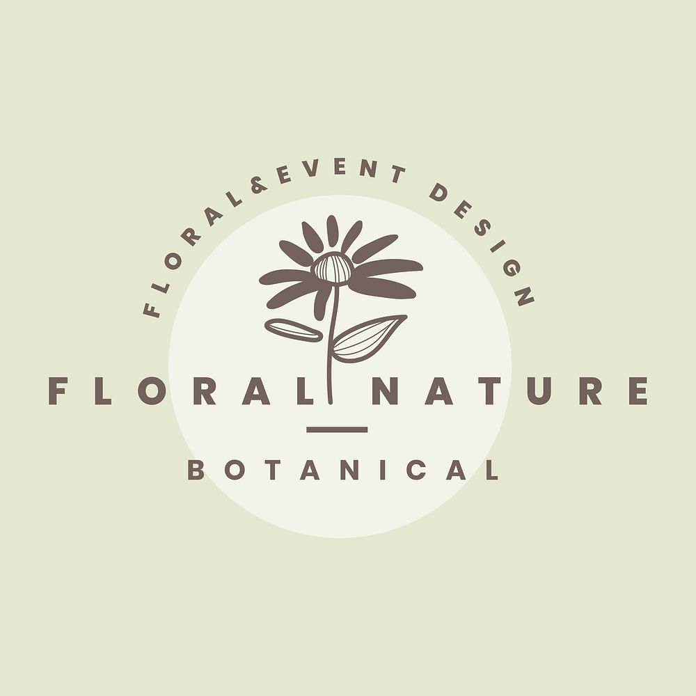 Flower business logo template, green aesthetic design psd