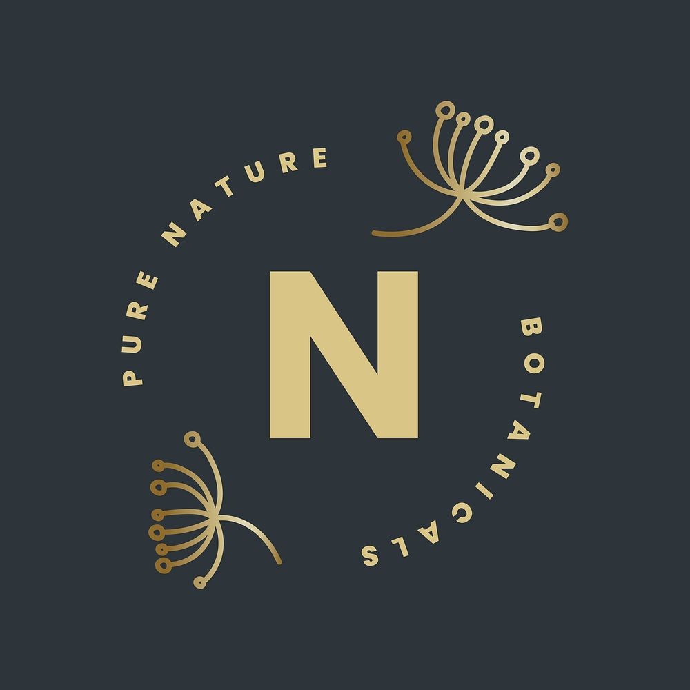 Minimal botanical logo template, gold modern design for organic business vector