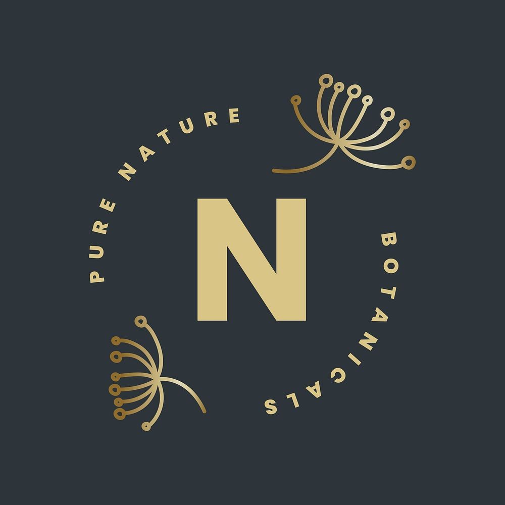 Minimal botanical logo template, gold modern design for organic business psd
