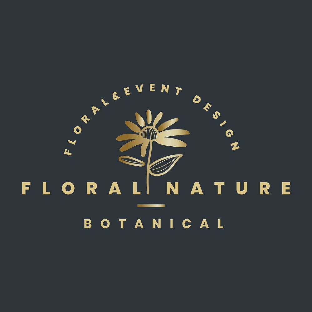 Gold flower business logo template, aesthetic design vector