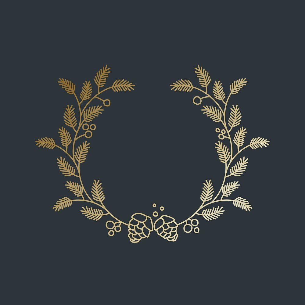 Gold laurel logo clipart, aesthetic botanical illustration vector