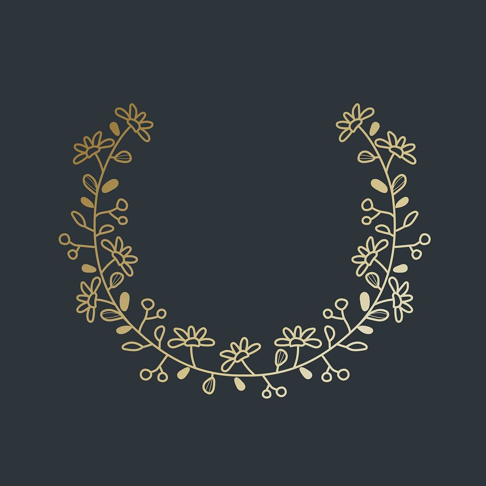 Botanical logo element clipart, gold floral design psd