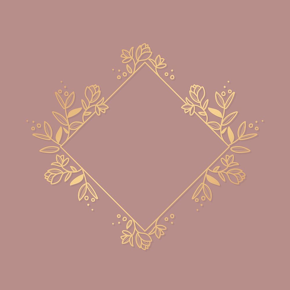 Gold flower logo frame, aesthetic botanical illustration psd