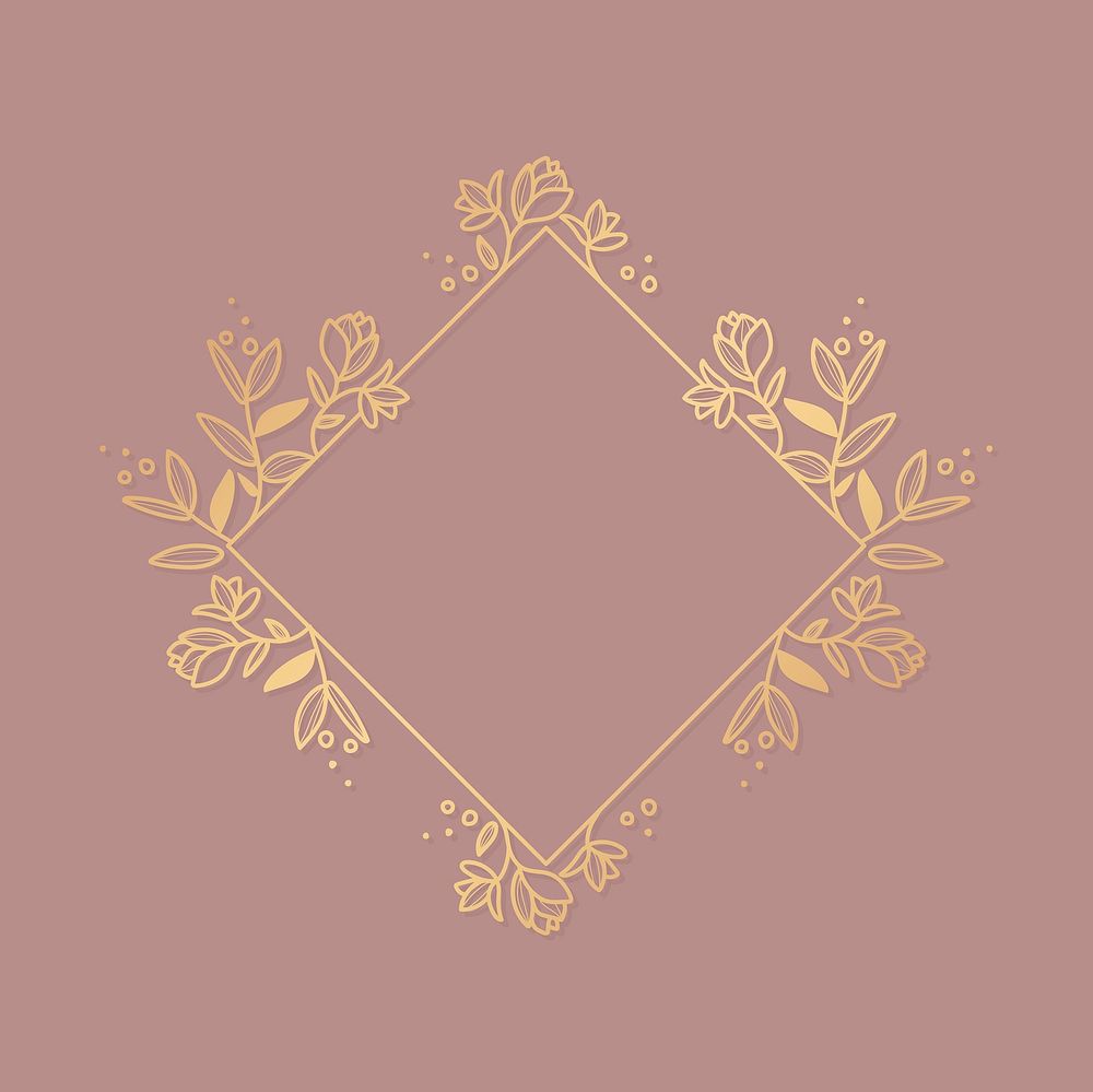 Gold flower logo frame clipart, aesthetic botanical illustration vector