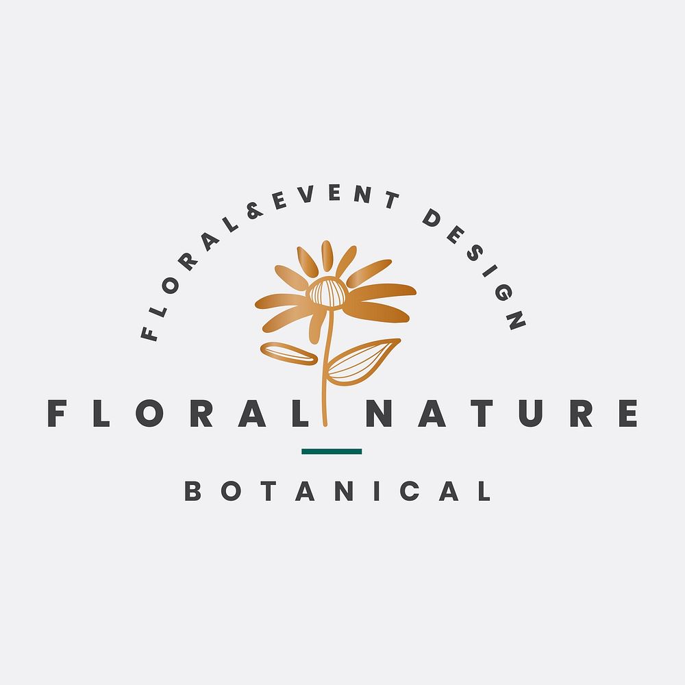 Gold flower business logo template, aesthetic design vector