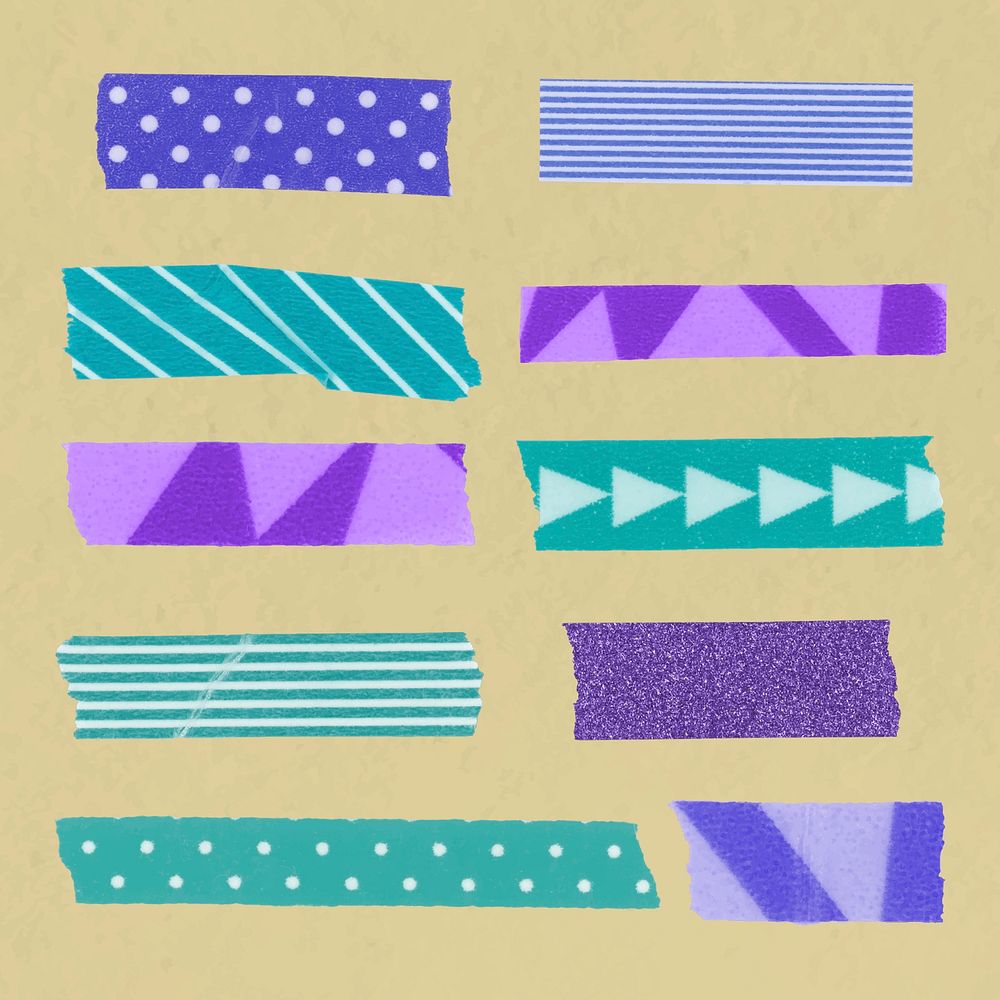 Abstract washi tape sticker, purple pattern vector collection