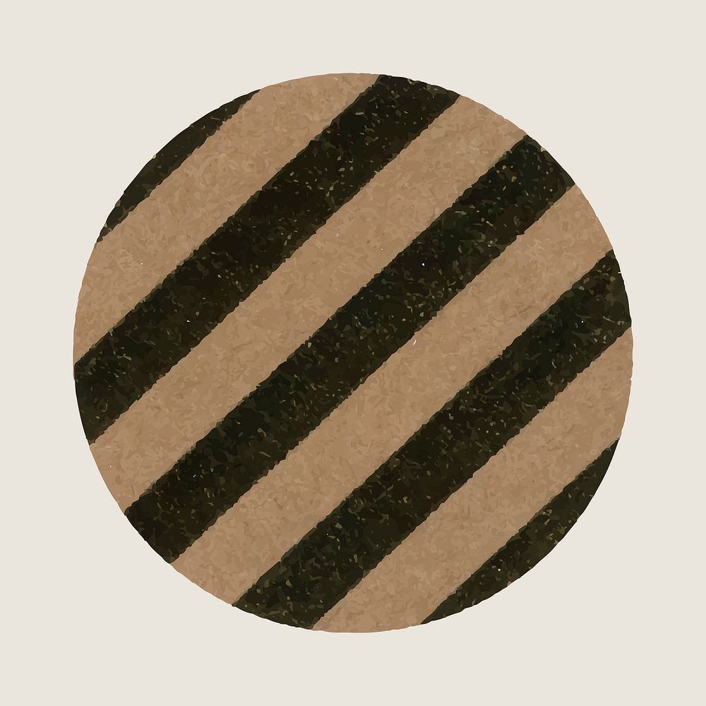 Circle shape sticker, brown striped pattern, collage element psd