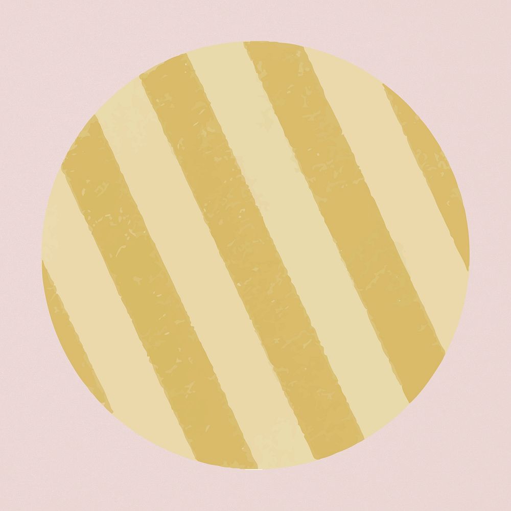 Circle shape sticker, yellow striped pattern, collage element psd