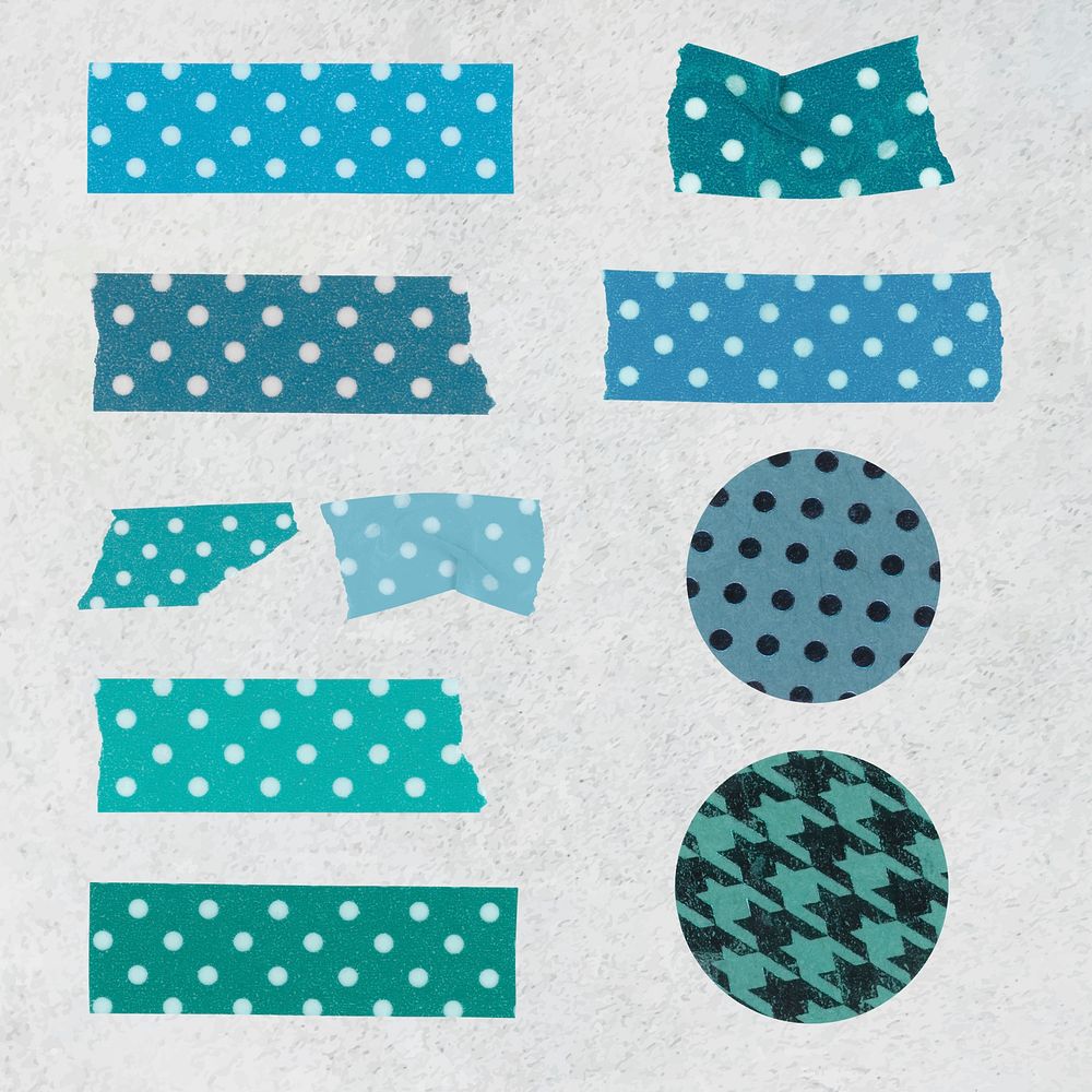 Polka dot washi tape clipart, blue pattern vector set