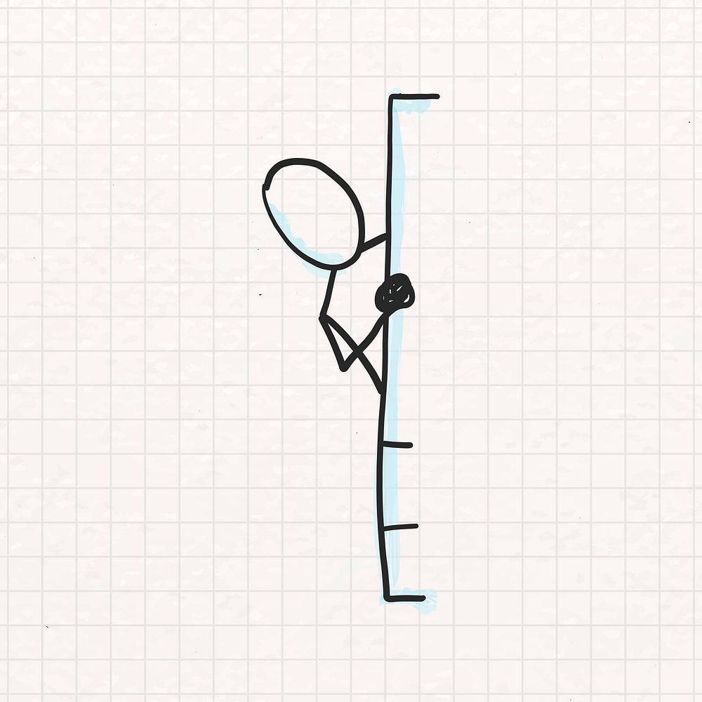 Shy man peeking through the wall, cartoon doodle psd