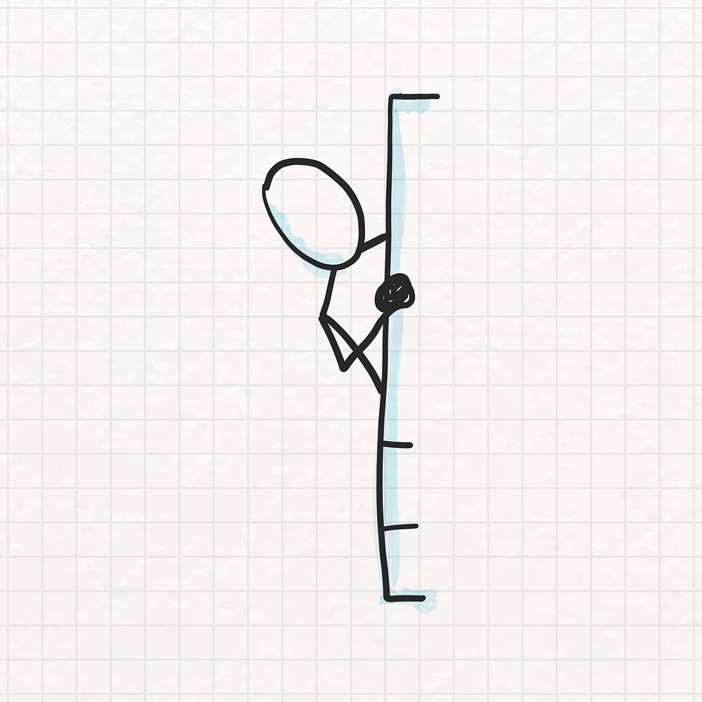 Shy man peeking through the wall, cartoon doodle vector