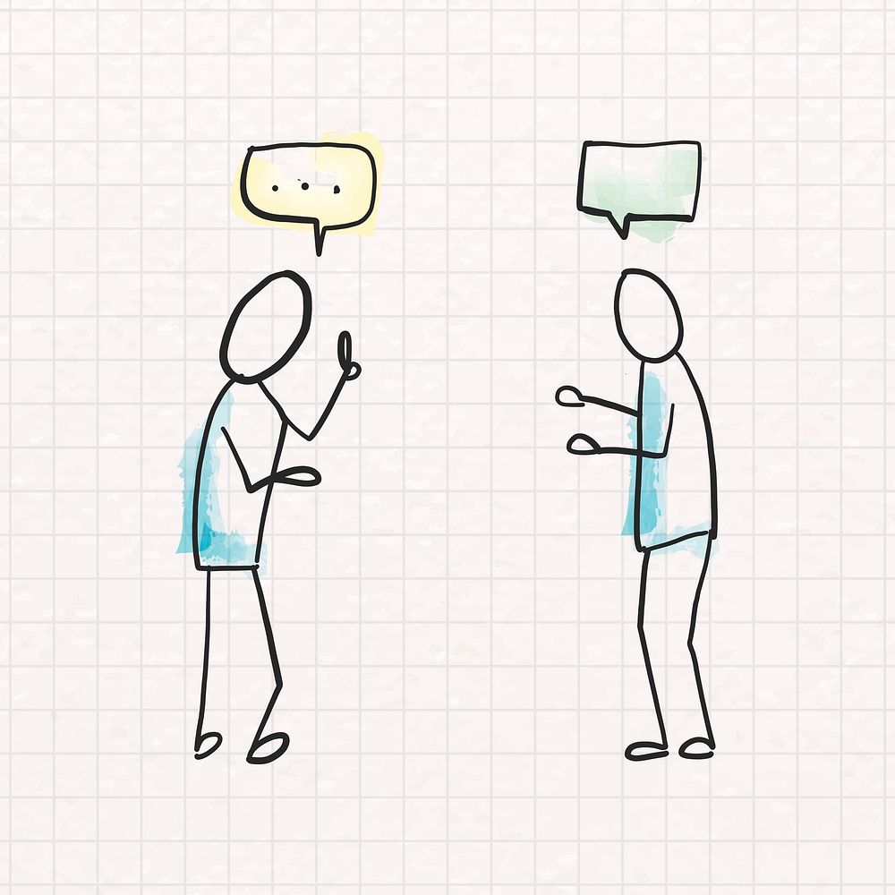 Two person talking, conversation doodle vector