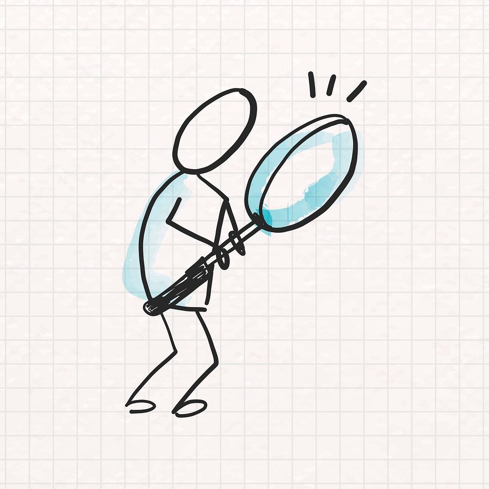 Man searching with a magnifying glass, investigation doodle vector